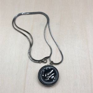 Vintage Damascene STYLE locket pendant necklace silver black